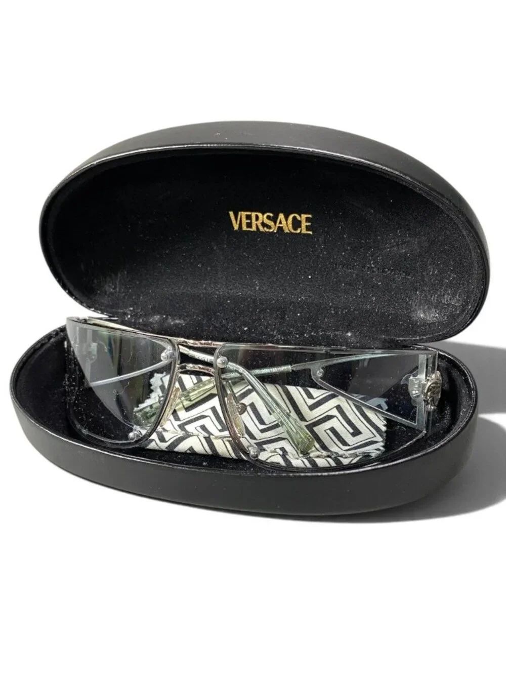 Versace Side Shield Sunglasses Mod Silver Clear Blue Eyewear